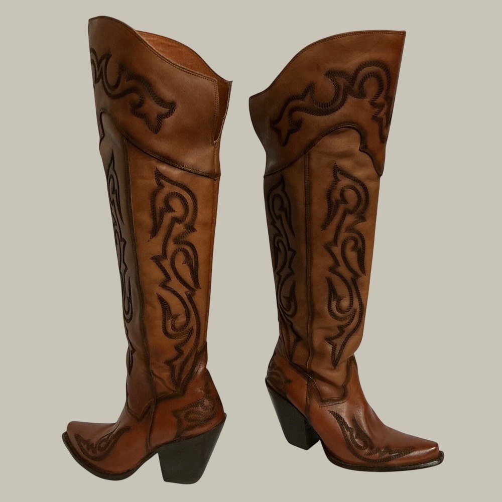 Dan Post Western Boots Women's 6.5M Cognac Leather Seductress Over The Knee